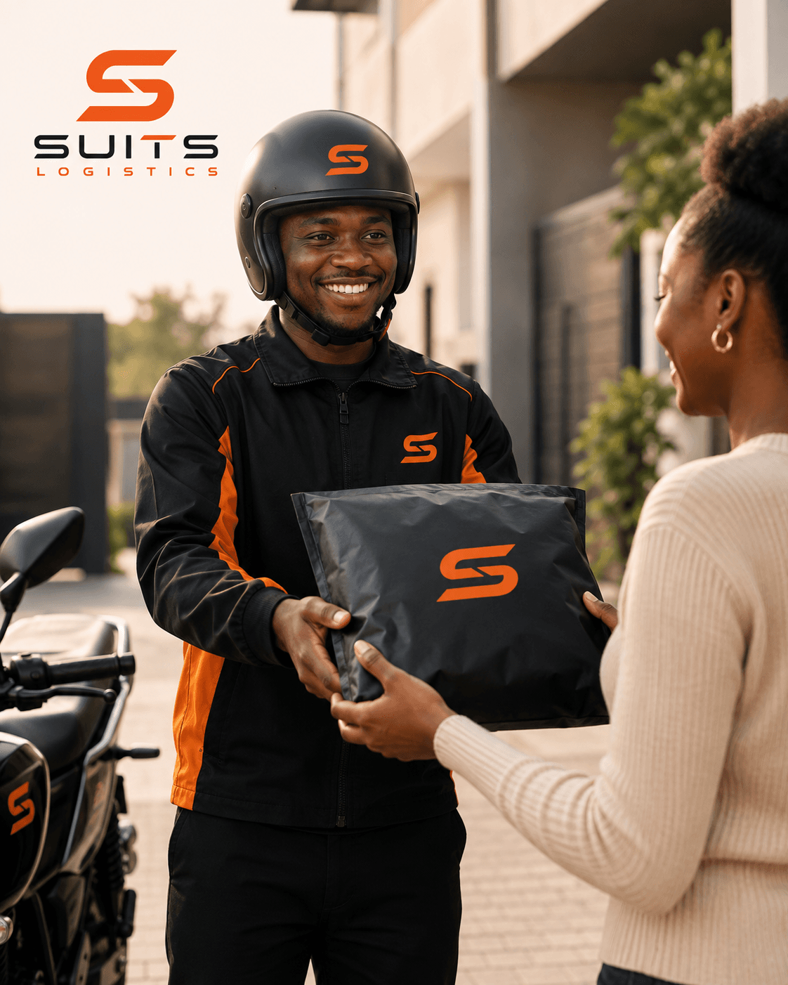 A Suits Logistics rider on a delivery